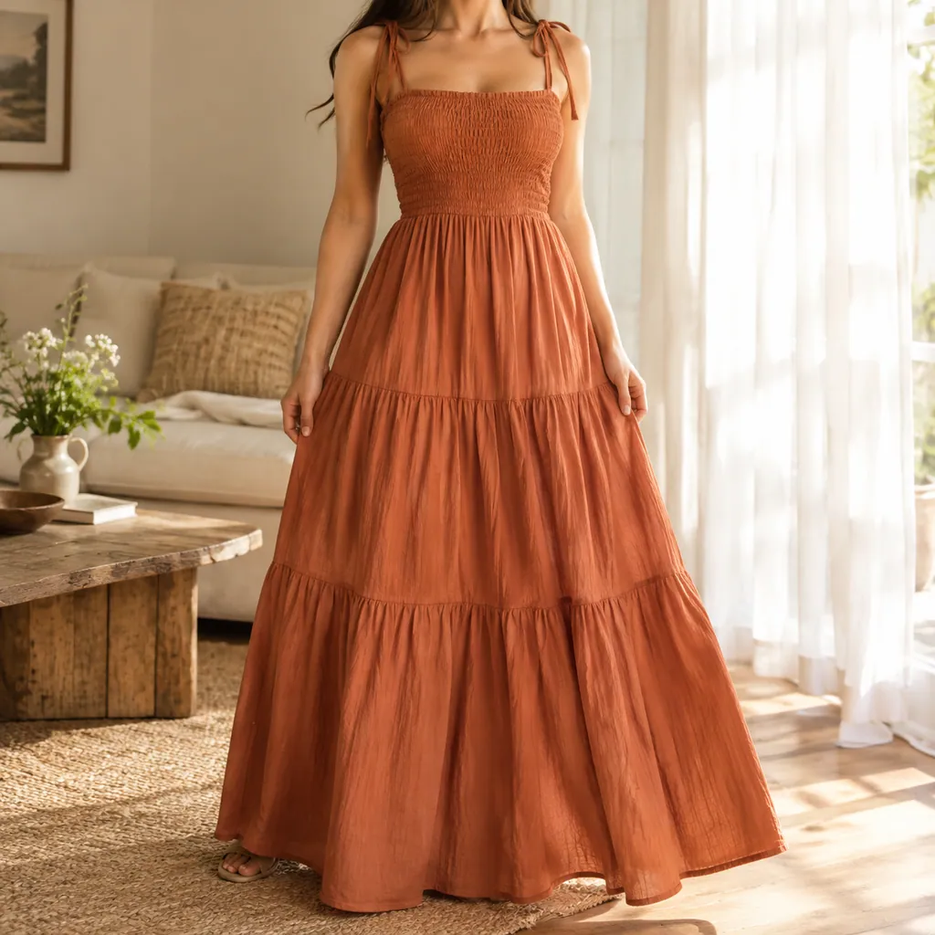 Customer photo: Amara Tiered Voile Maxi Dress worn by Priya
