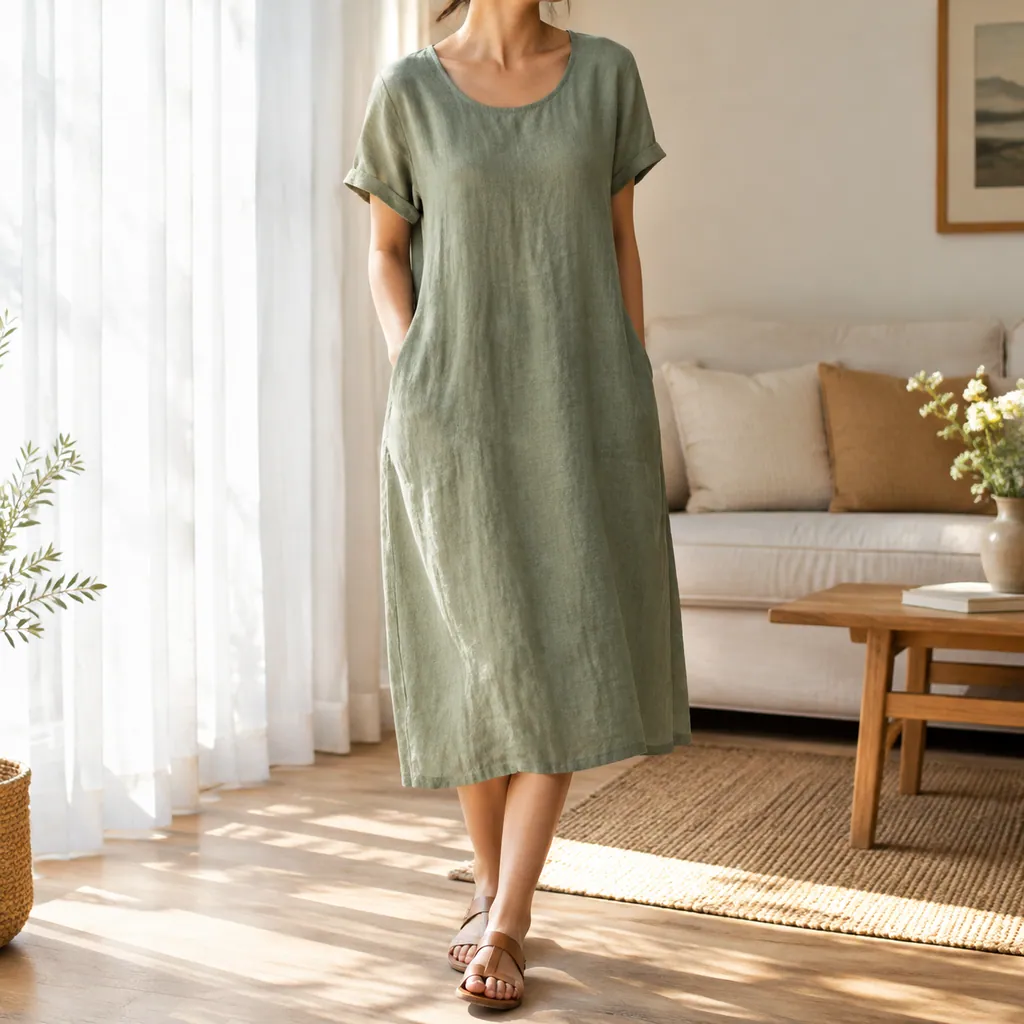 Customer photo: Esme Linen Shift Dress worn by Hana