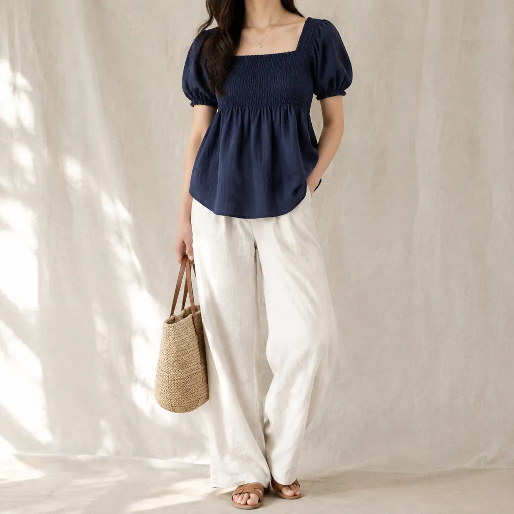 Customer photo: Hana Smocked Cotton Blouse worn by Sofia