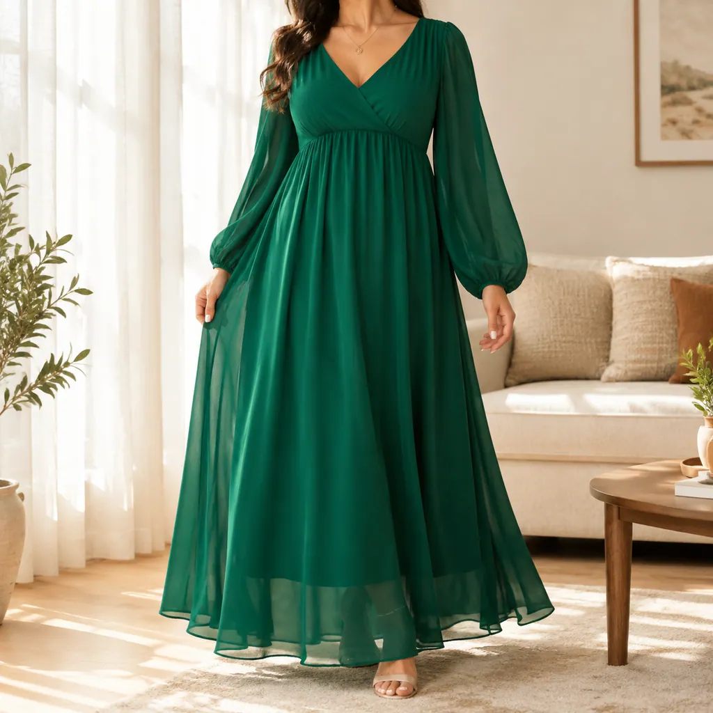 Customer photo: Mira Empire Georgette Maxi Dress worn by Naomi